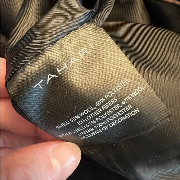 Tahari Wool Blend Full Zip Belted Black Pea Coat Women’s Sz Large